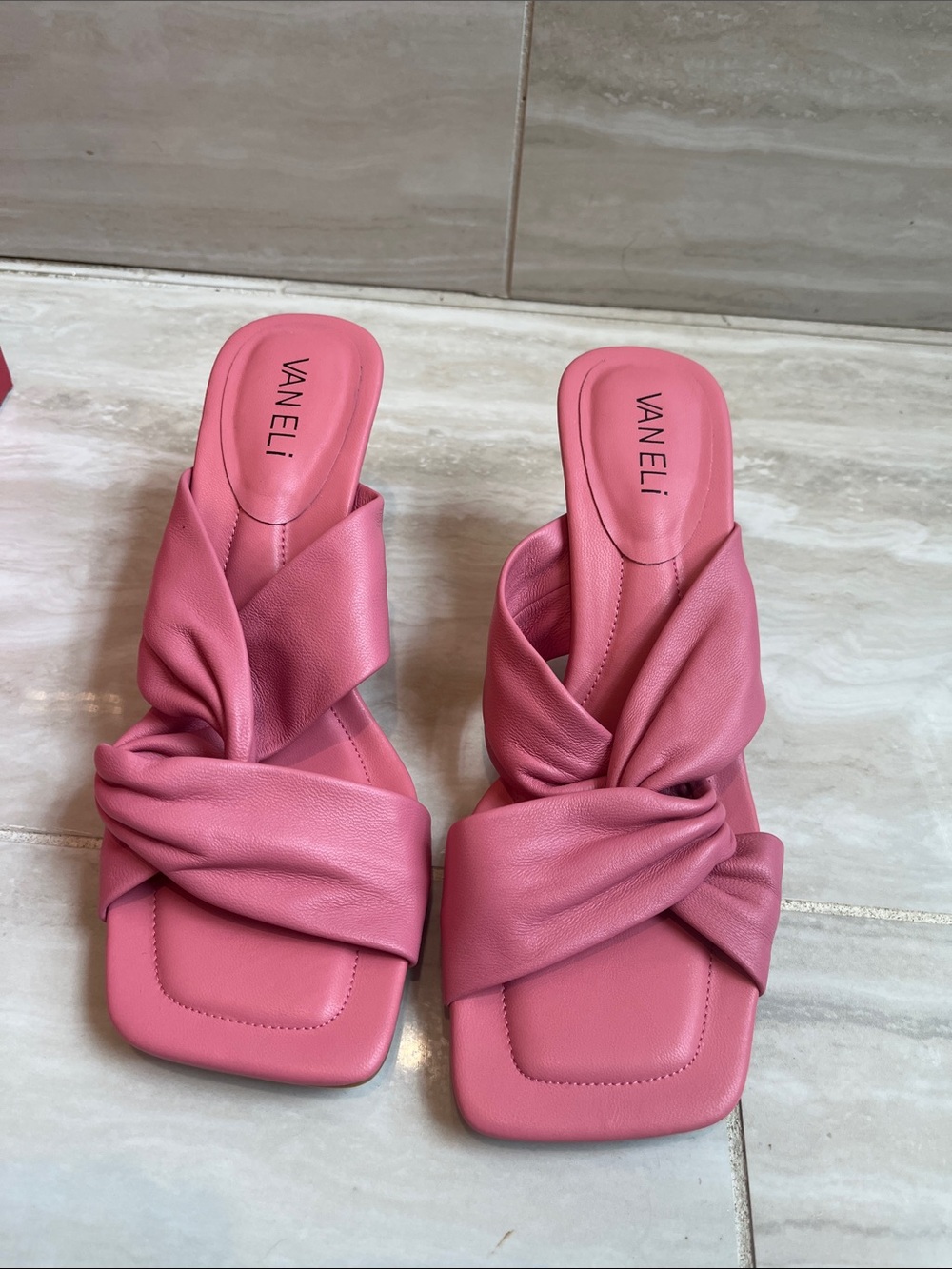 New Vaneli Rose Pink Knotted Leather Slide Mules